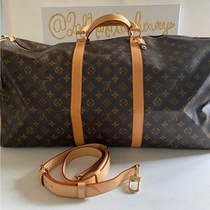 AUTHENTIC LOUIS VUITTON MONOGRAM KEEPALL BANDOLIER 60 WITH STRAP AND DUST BAG